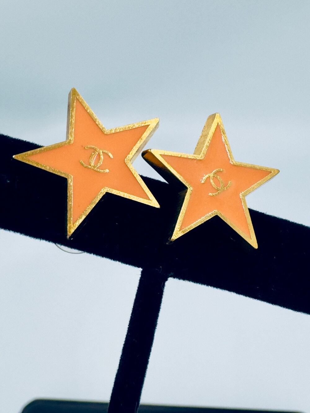 Chanel Star Earrings Clip-On Orange 01P 79871